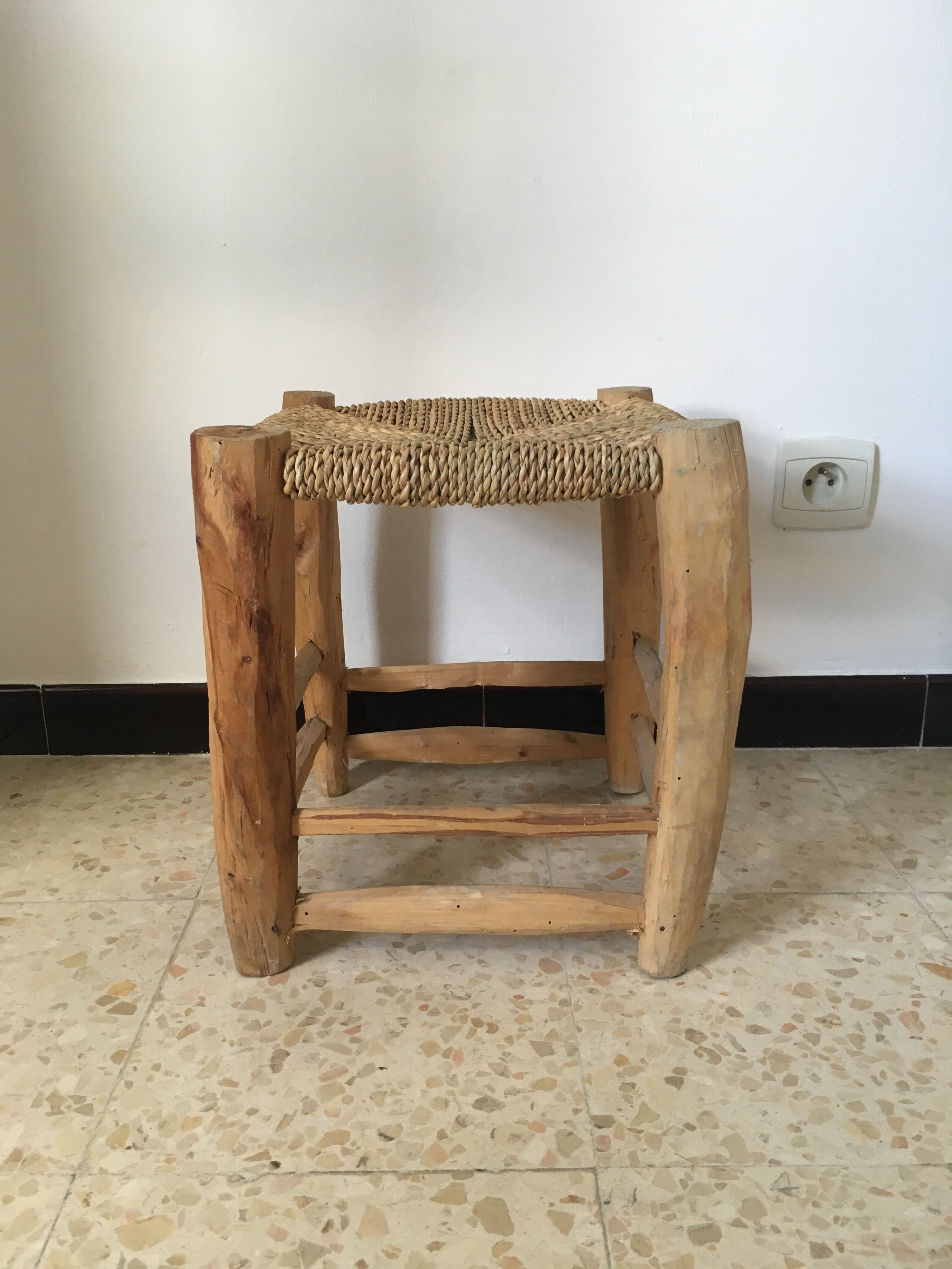 Wooden and rope stool
