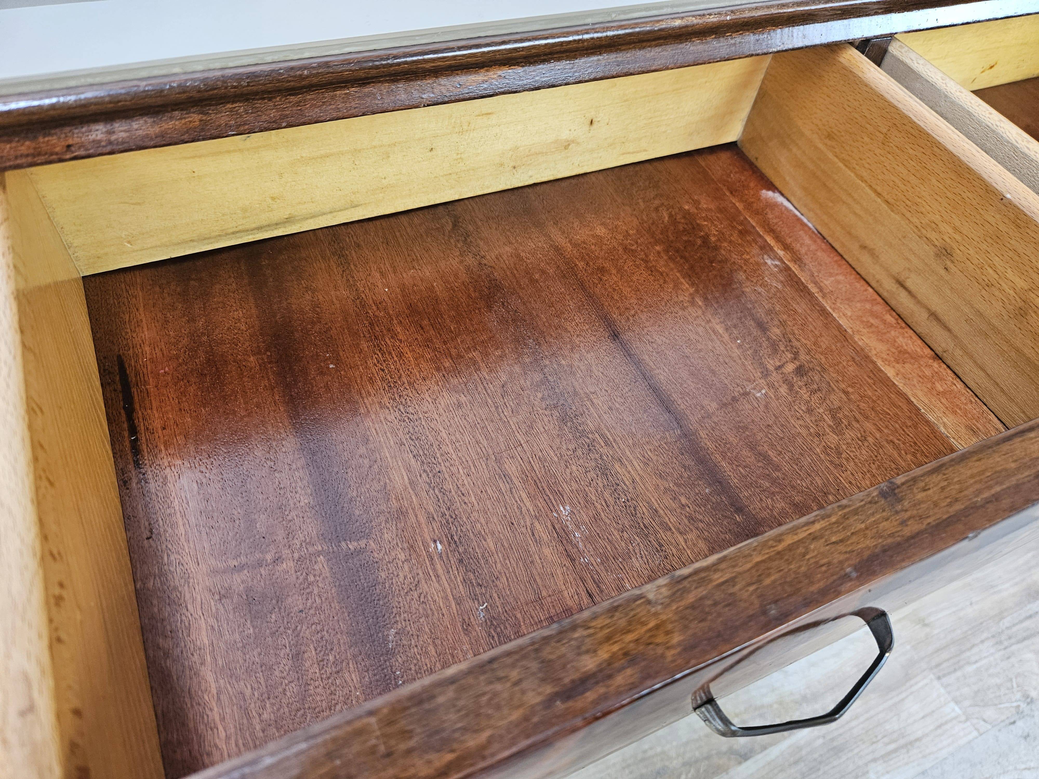 Burl wood dressing table with double glass shelf
