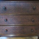 Vintage-commode 3 tioirs -bois bambou et rotin tressé - années 80