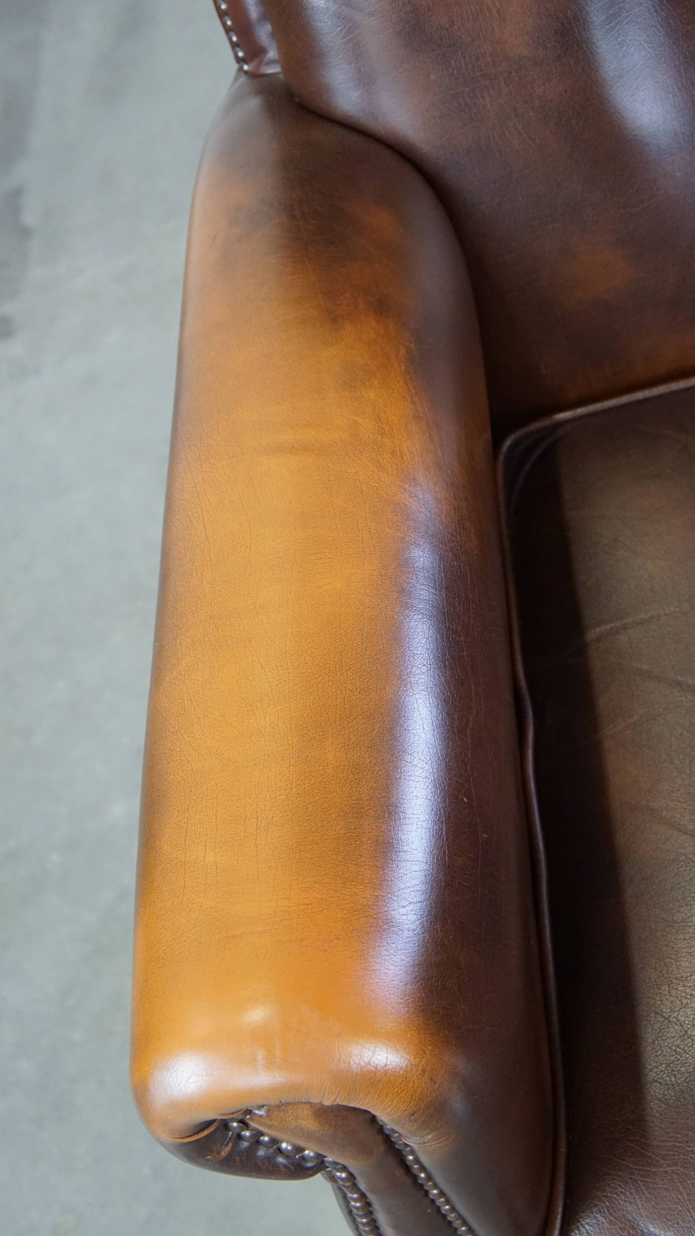 Dark brown cow leather English style armchair