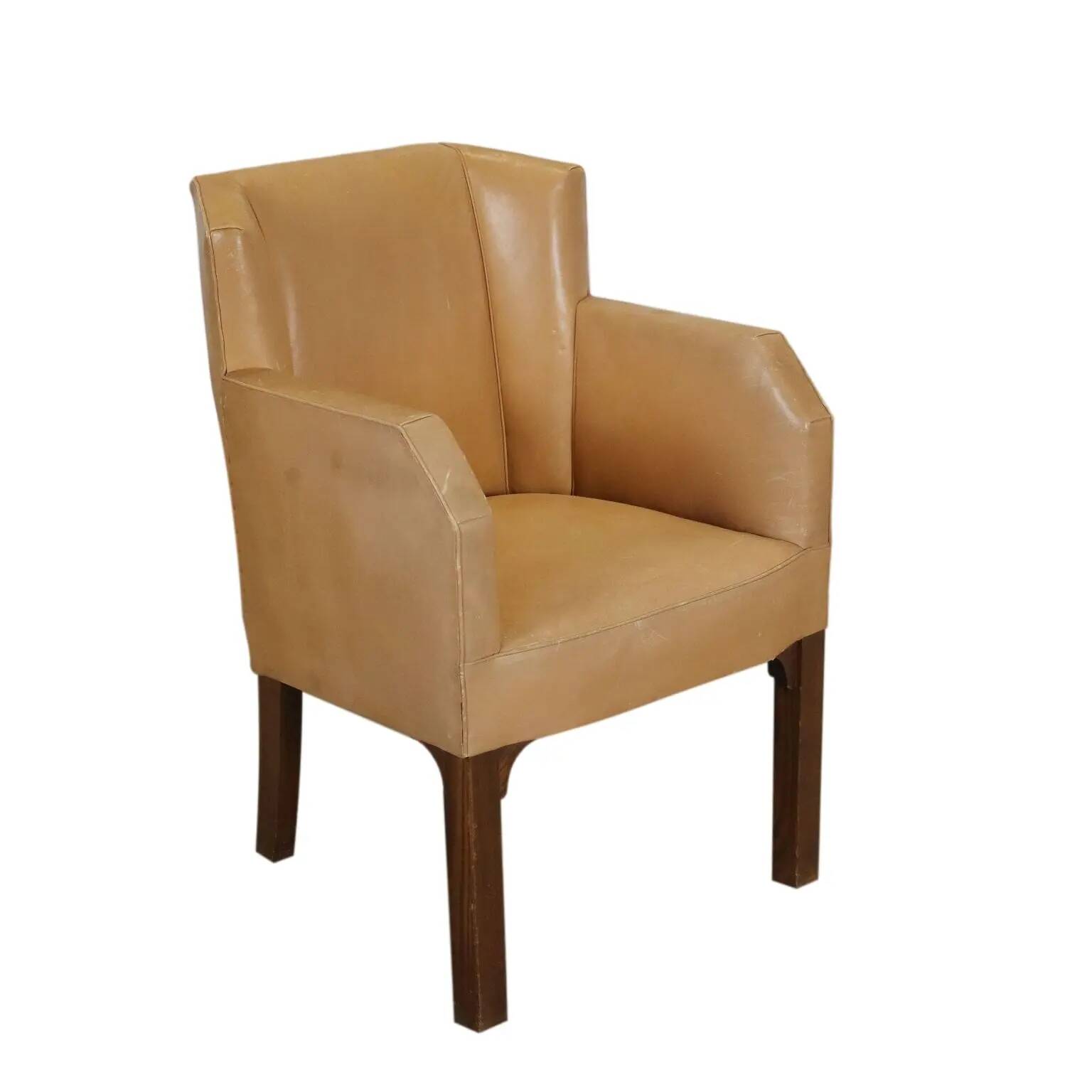 Vintage armchair in faux leather and painted beech, Italy, 1930s-1940s.