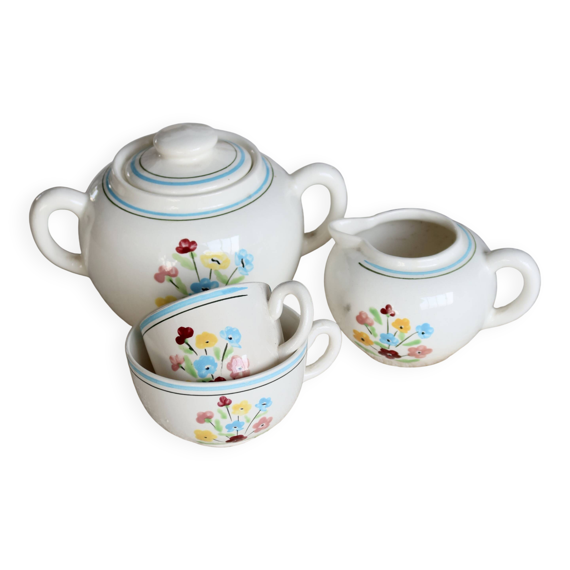 Vintage Salins earthenware sugar bowl - Floral pattern