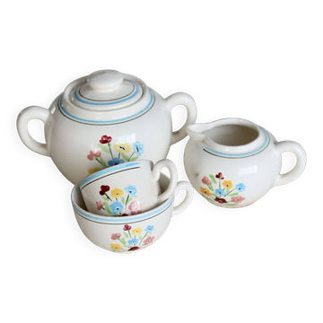 Vintage Salins earthenware sugar bowl - Floral pattern