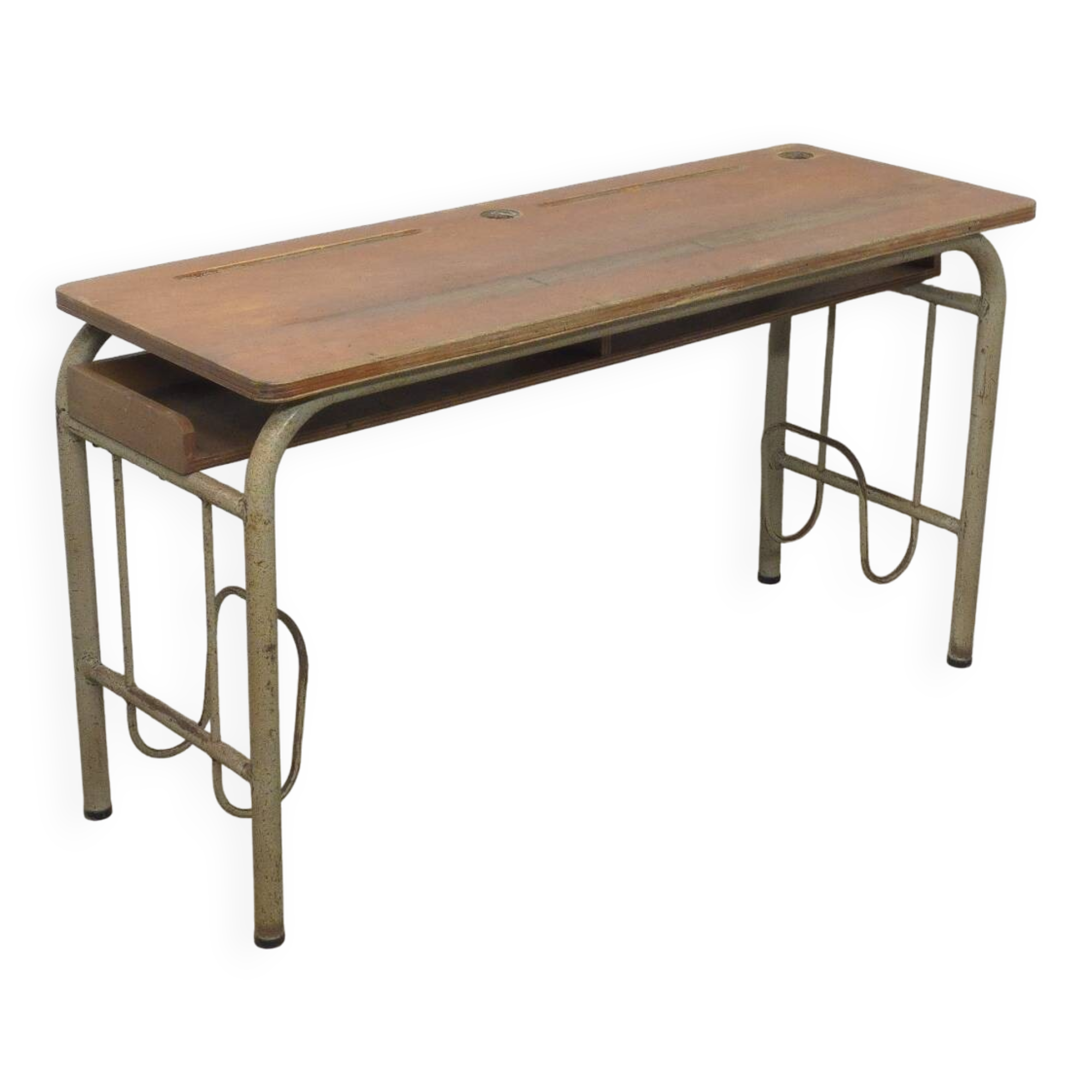 1960s double school desk in oak