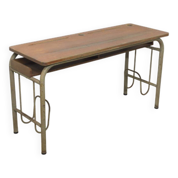 Bureau double d'écolier 1960 en chêne