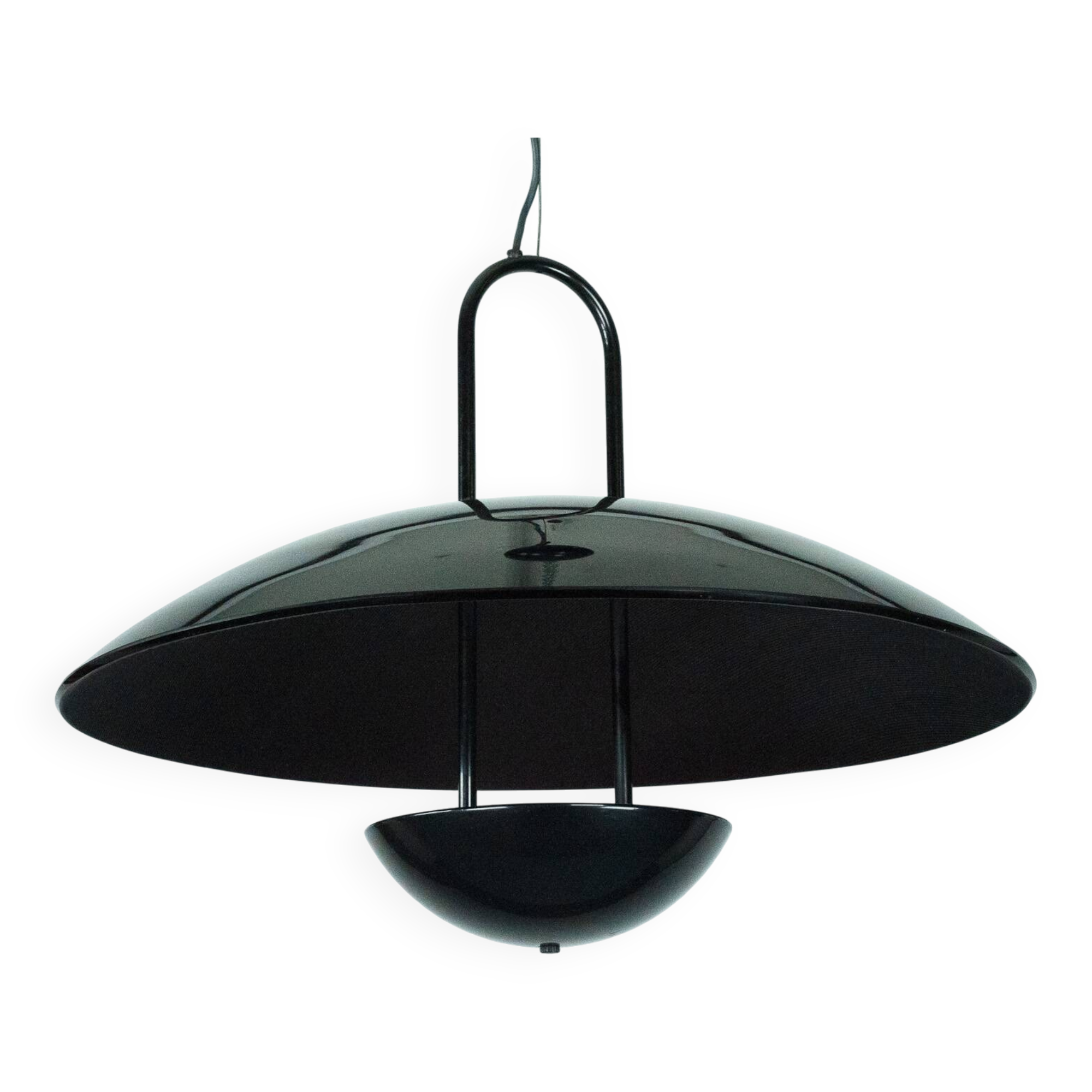 Vintage 1990s Black Pendant Lamp with Glass Top Shade. Italy
