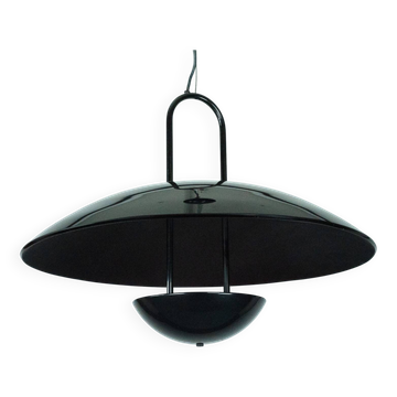 Suspension noire vintage des années 1990 avec abat-jour en verre. Italie