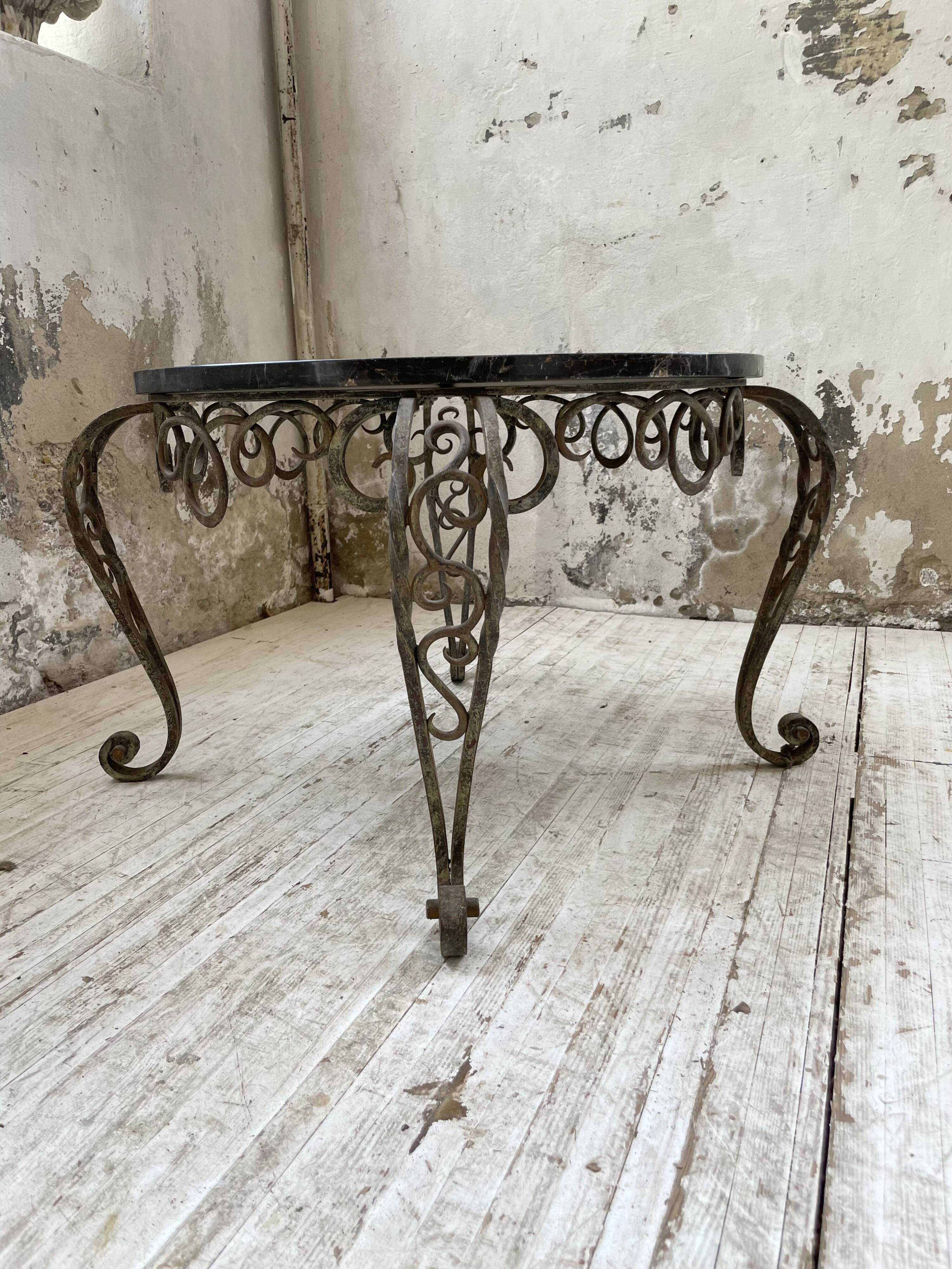 René Drouet coffee table in metal and black marble.