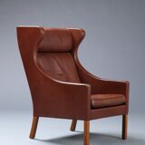 Børge Mogensen, Wing chair, model 2204, brown leather