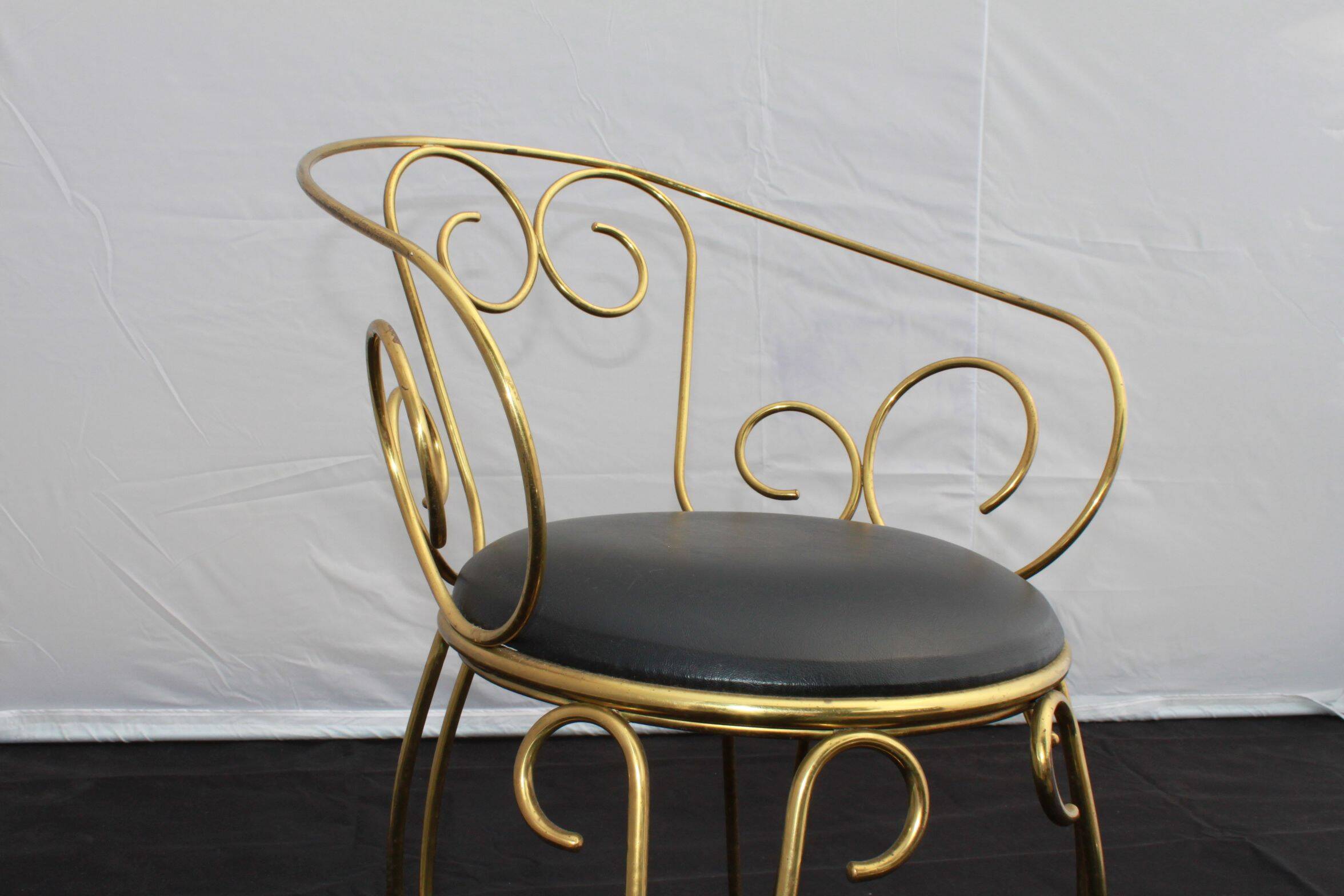 Vintage brass scroll armchair, 1960s.