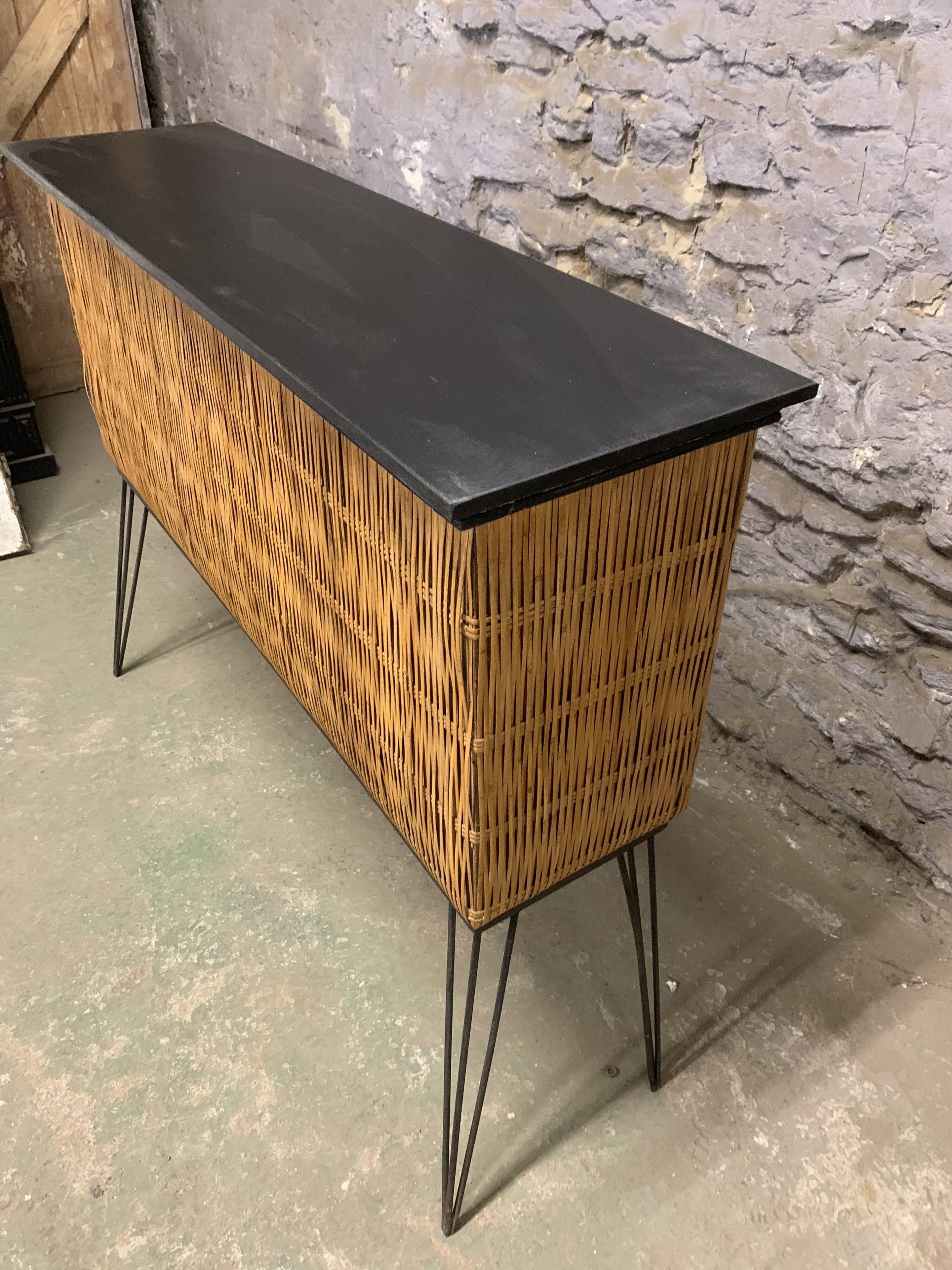 Vintage rattan and metal bar 1960