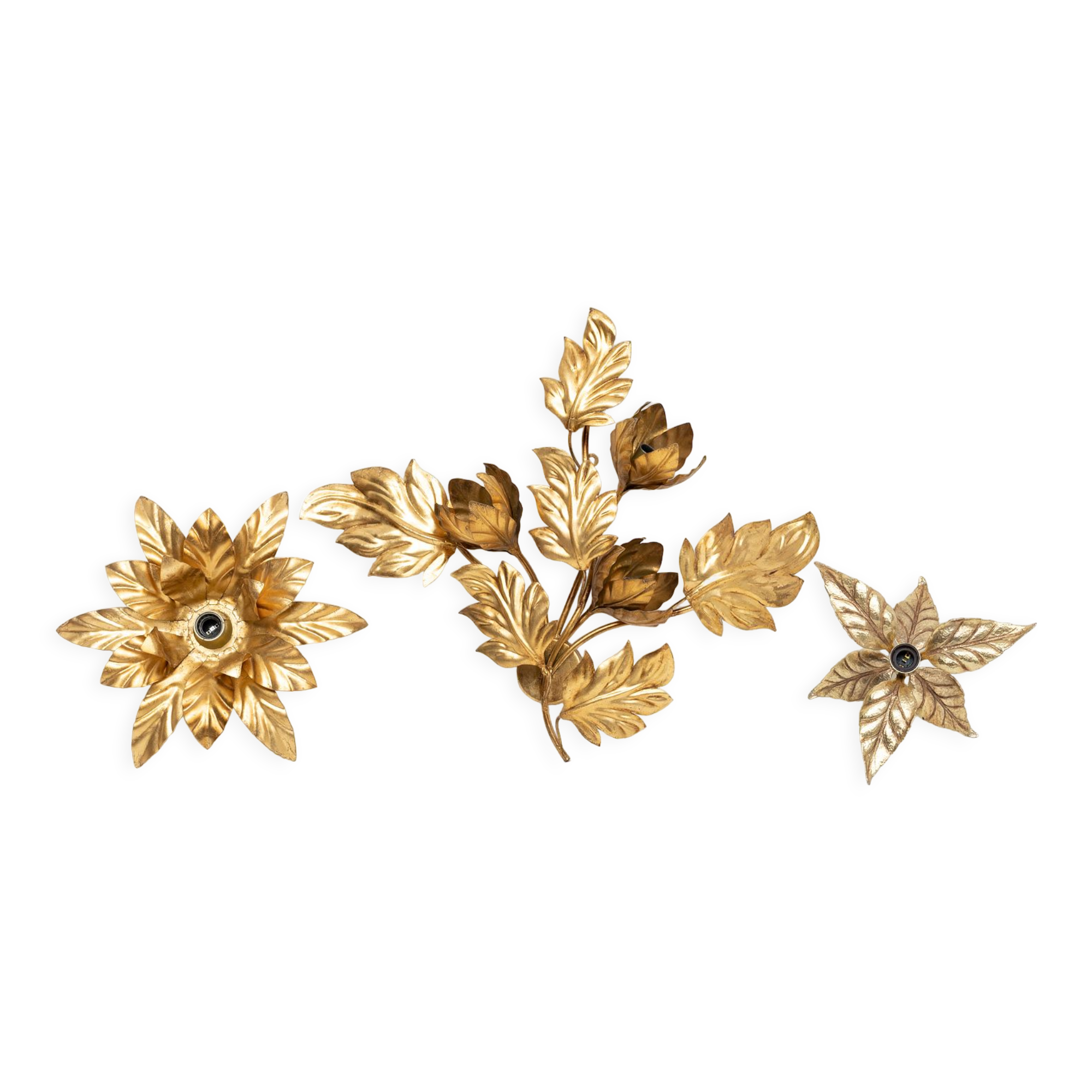 Pot à Pied En Métal Doré Avec Feuilles - Design Hans Kögl - Allemagne Années 1970 - Neuf