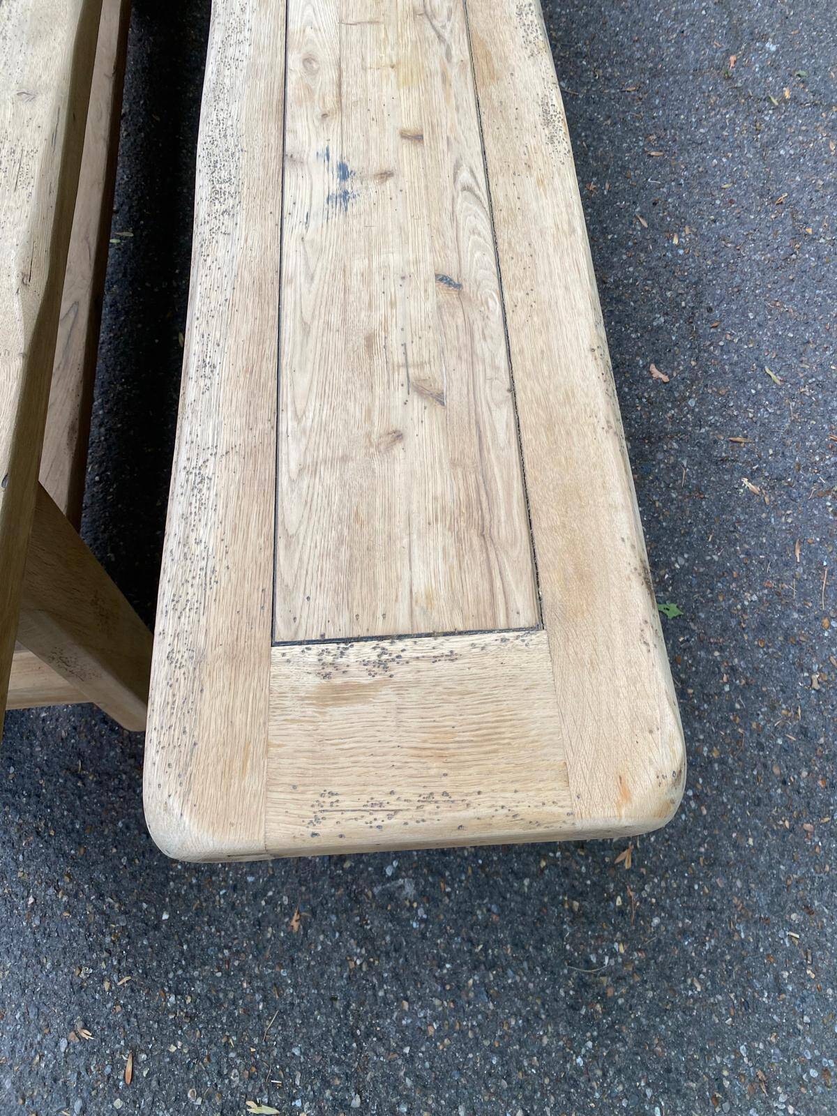 2 stripped farmhouse benches in solid oak 1950 200cm