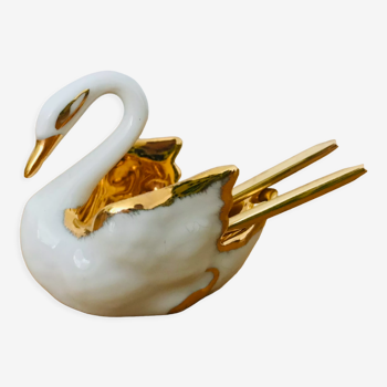 Pot à sel cygne blanc et doré en porcelaine de Limoges