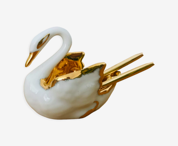 Pot à sel cygne blanc et doré en porcelaine de Limoges