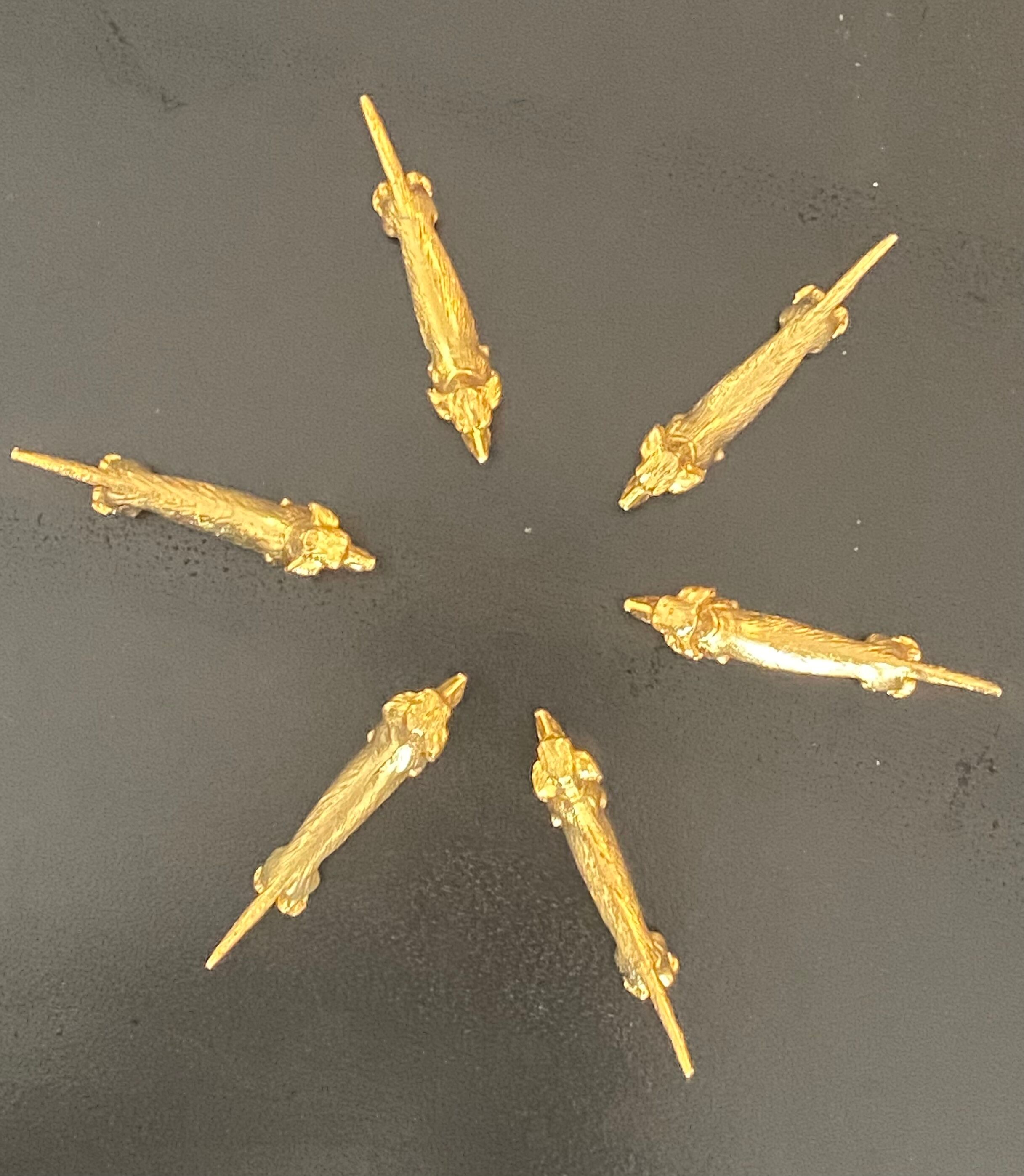 6 knife holders Dachshunds gilded metal