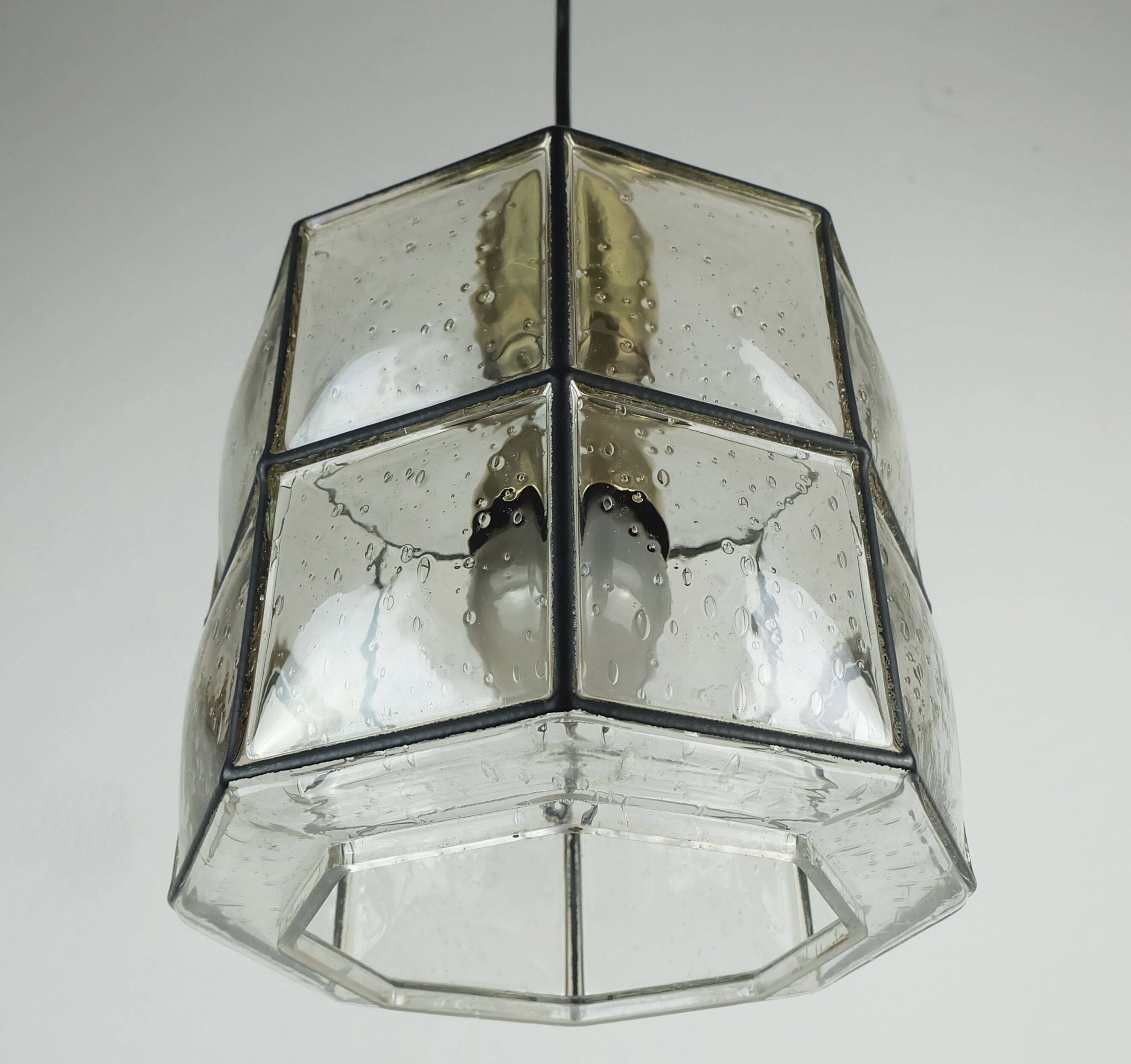 1960s 70s glashuette limburg PENDANT LAMP clear glass shade and brass