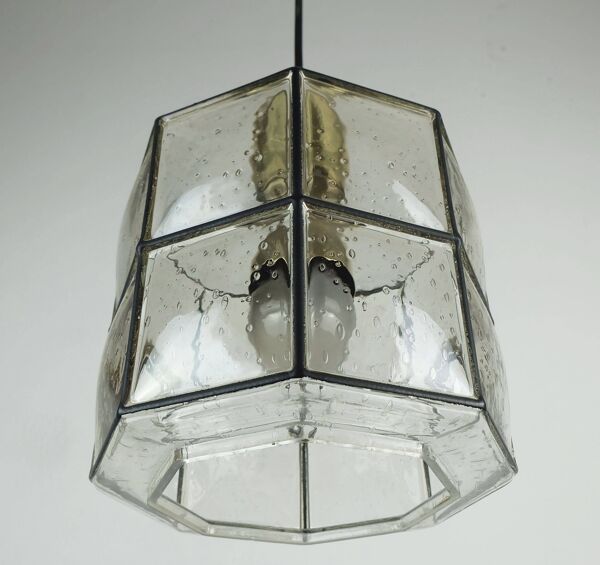 Suspension Glashuette Limburg des années 1960-70, abat-jour en verre transparent et laiton