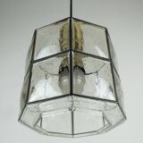 1960s 70s glashuette limburg PENDANT LAMP clear glass shade and brass