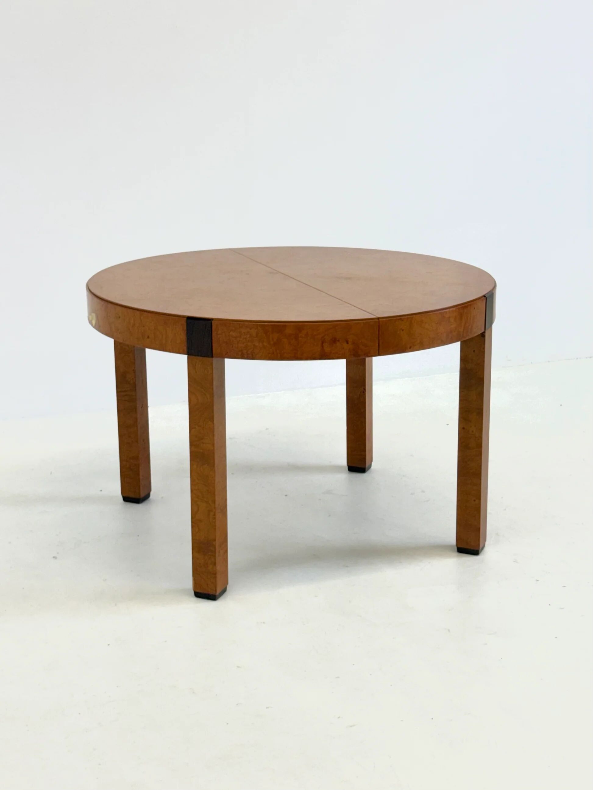 Vintage burl wood round dining table by Grange
