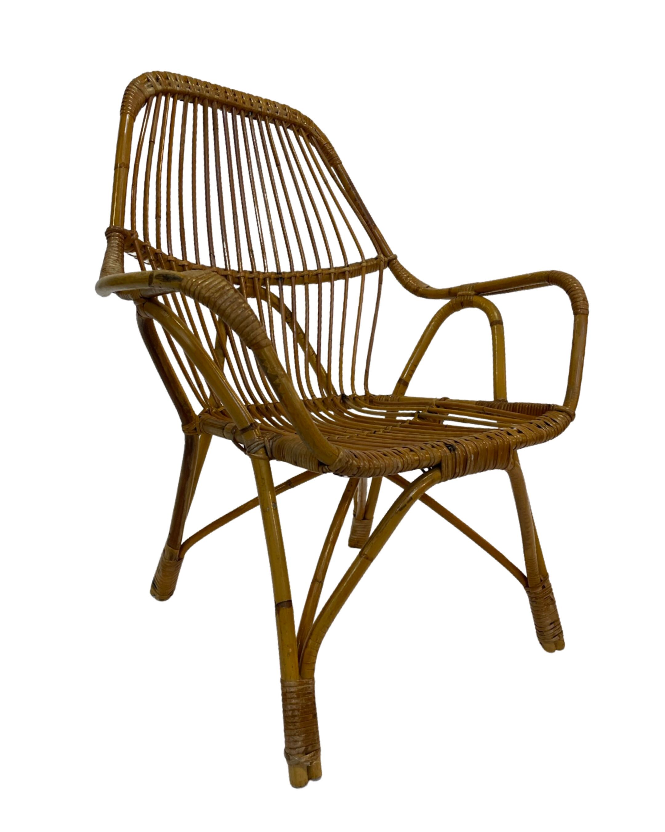 Rattan easy chair by Dirk van Sliedregt Rohe Noordwolde 1960 in the Netherlands