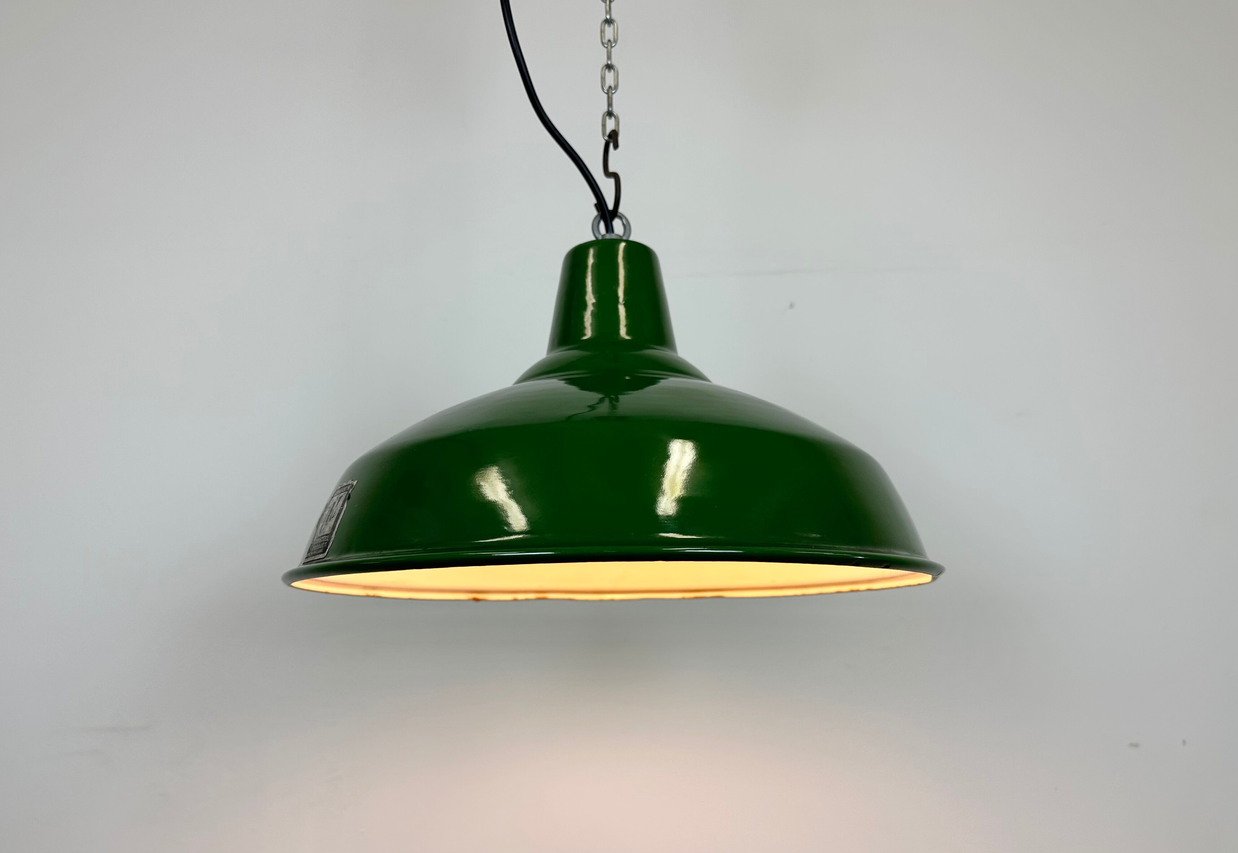Industrial Green Enamel Factory Lamp from Benjamin, 1960s