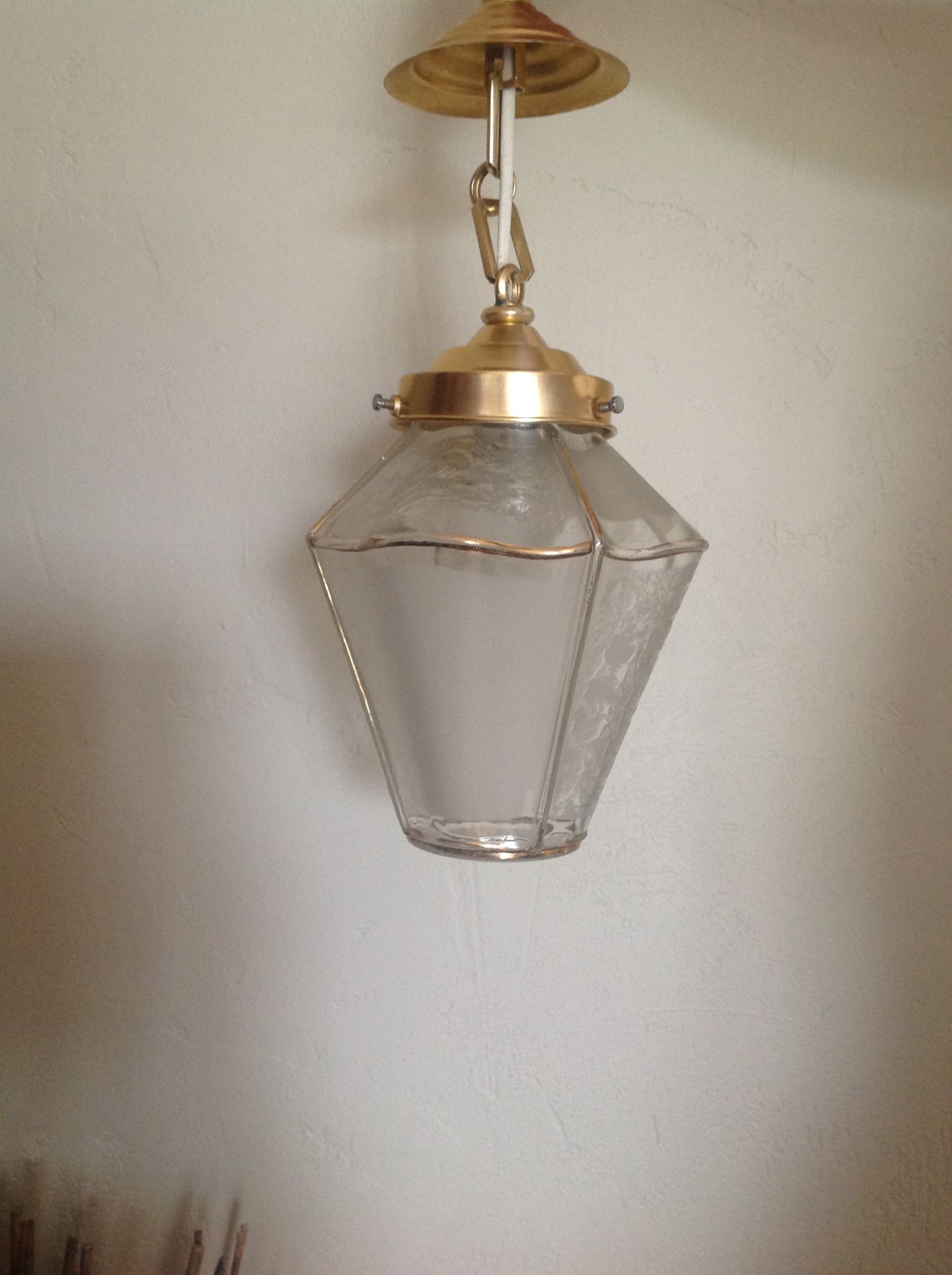 Lantern pendant four sides frosted glass and gold metal art deco / art nouveau