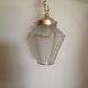 Suspension lanterne quatre faces  en verre dépoli et métal doré art déco / art nouveau