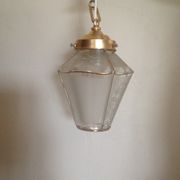 Lantern pendant four sides frosted glass and gold metal art deco / art nouveau