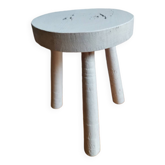 Rustic vintage solid wood tripod stool painted