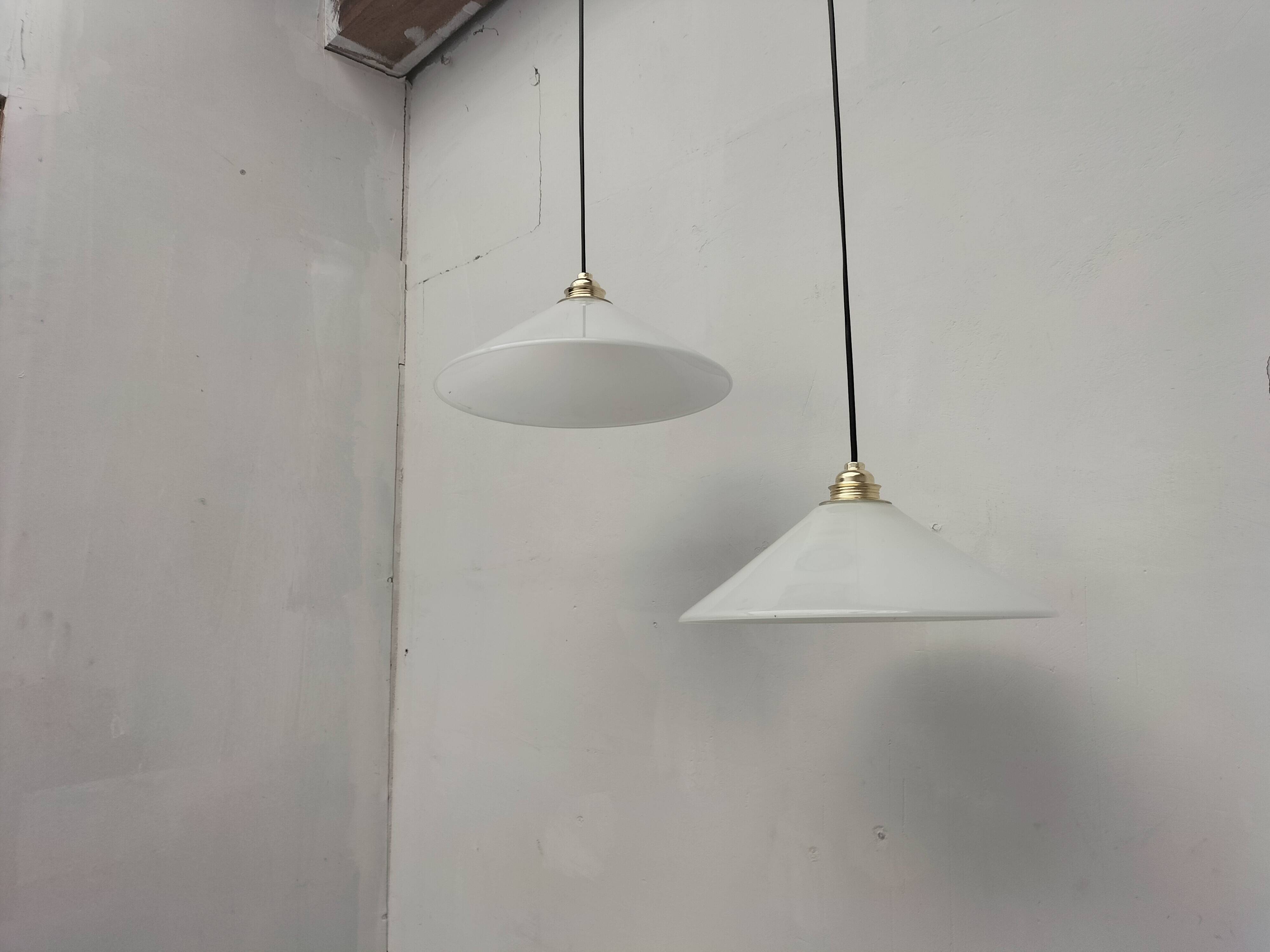 Pair of opaline pendant lights