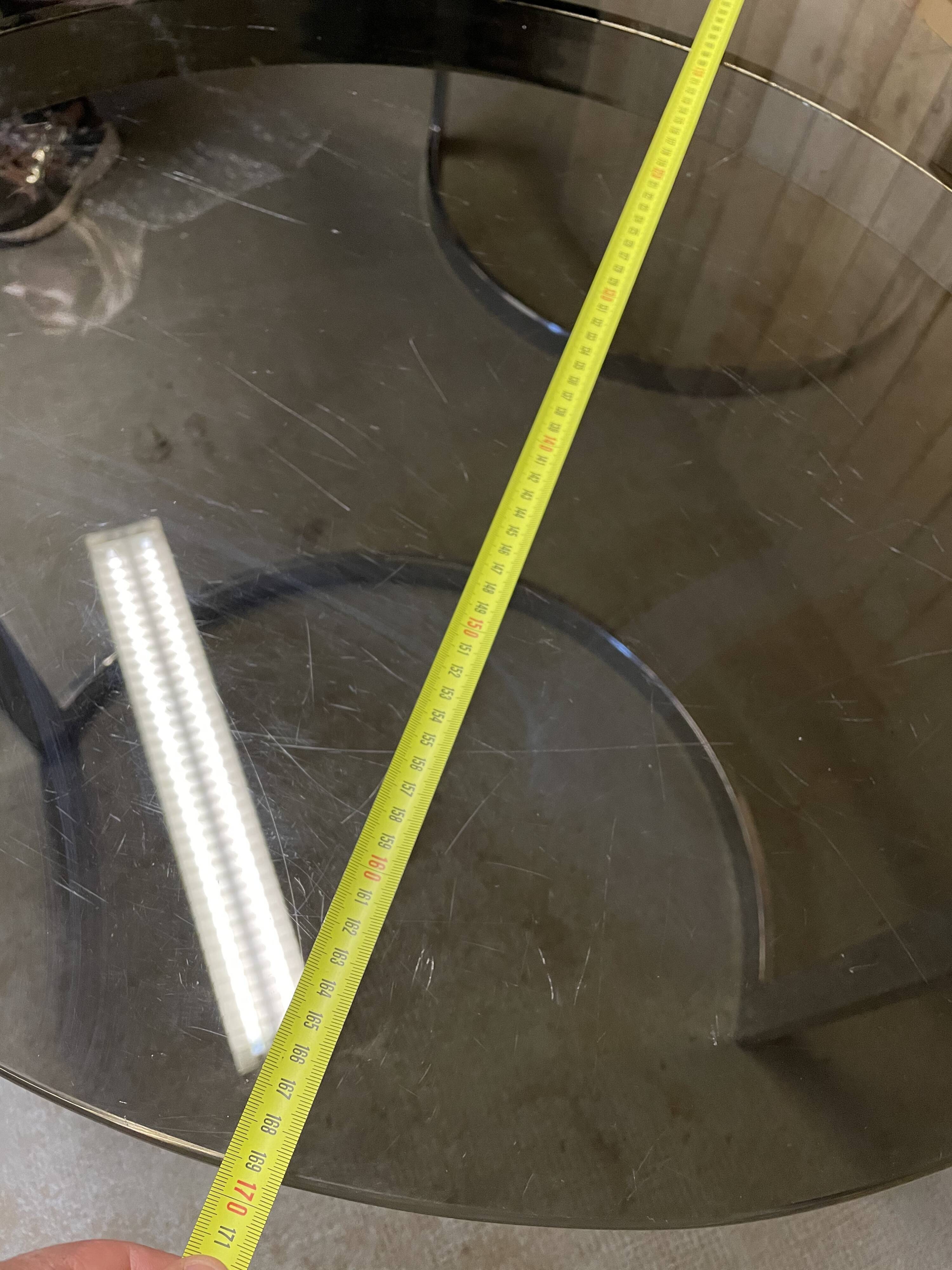 Glass oval dining table by Milo Baughman