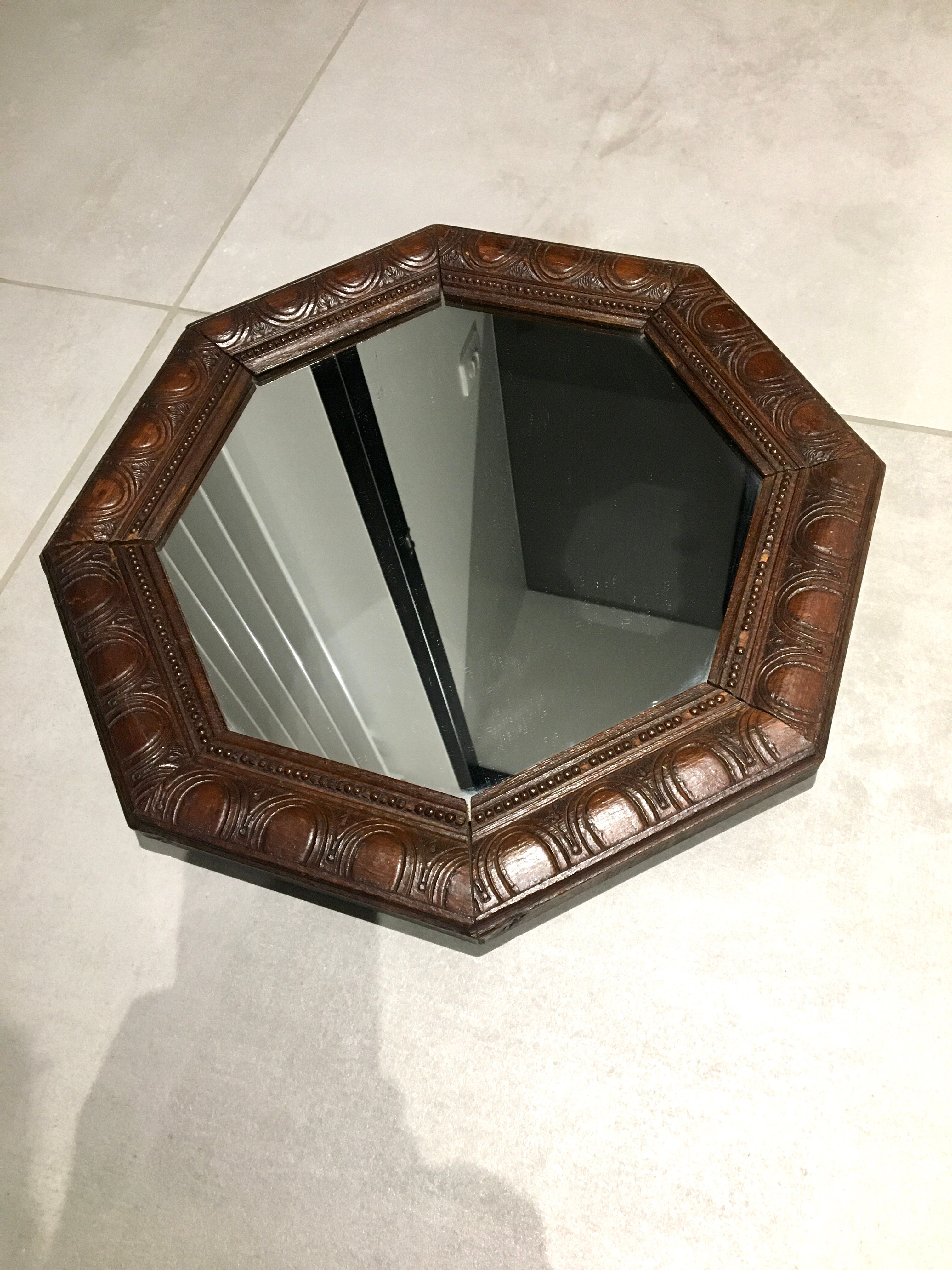 Pretty octagonal mirror Art Deco rosewood frame
