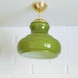 Vintage Avocado Green Glass Pendant Lamp / Yugoslavia 1970's