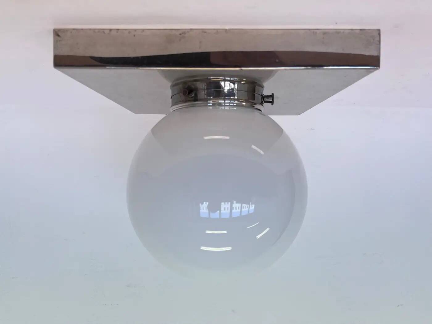 Plafonnier Bauhaus en chrome et verre / encastré, années 1930