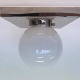 Plafonnier Bauhaus en chrome et verre / encastré, années 1930