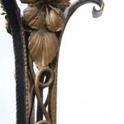French Art Deco wrought iron pendant lamp, pressed glass, 1920s-30s