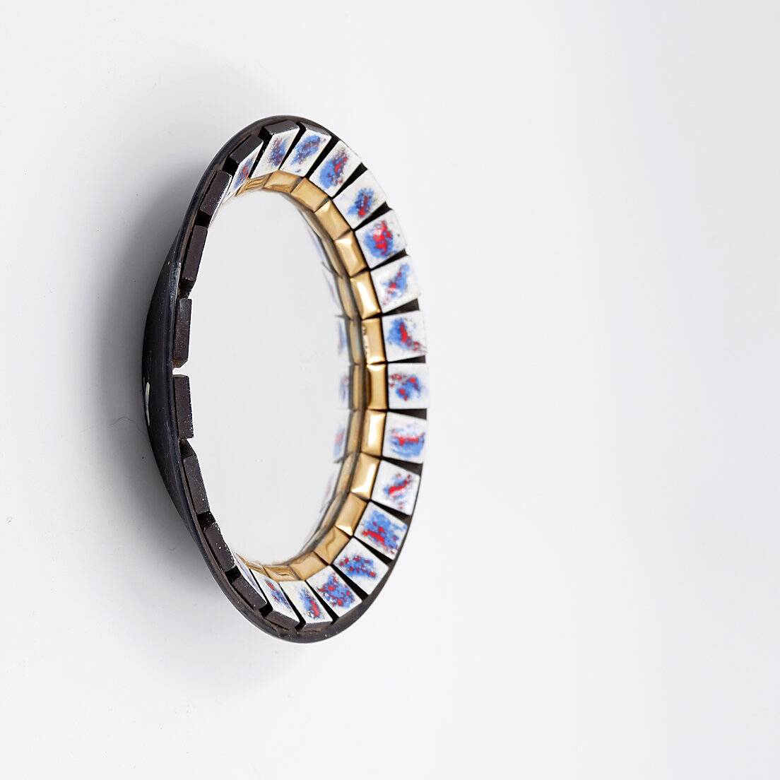 Round ceramic wall mirror, Belgium, 1970