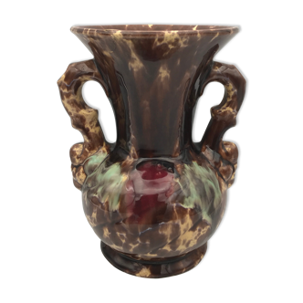 Vase à anses en céramique émaillée polychrome à effet 21,5