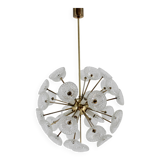 1970s Glass Dandelion Chandelier in Brass Finish by Kamenicky Senov, Czechoslovakia