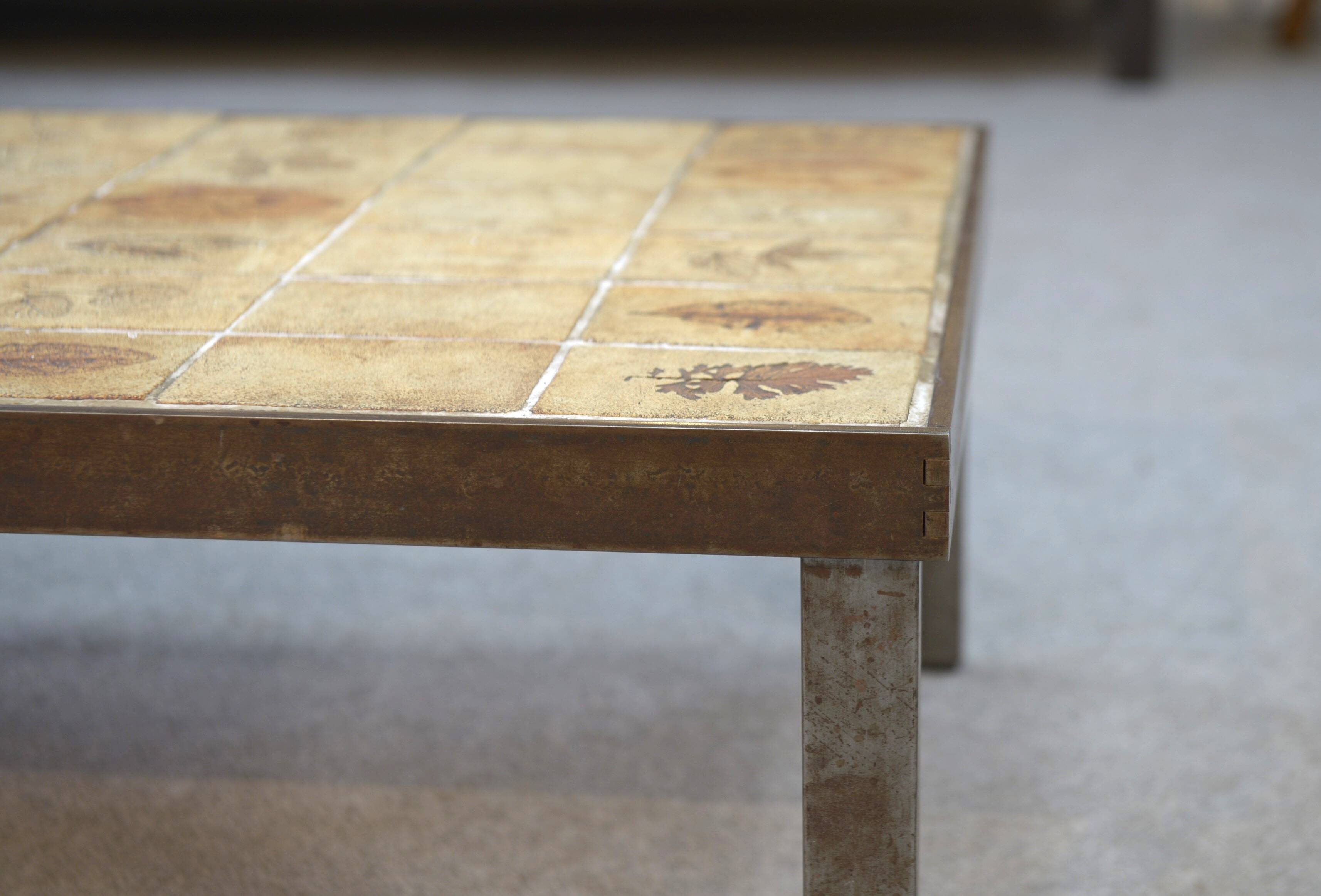 Coffee table by Roger Capron, Herbier model, ceramic and steel, 1950