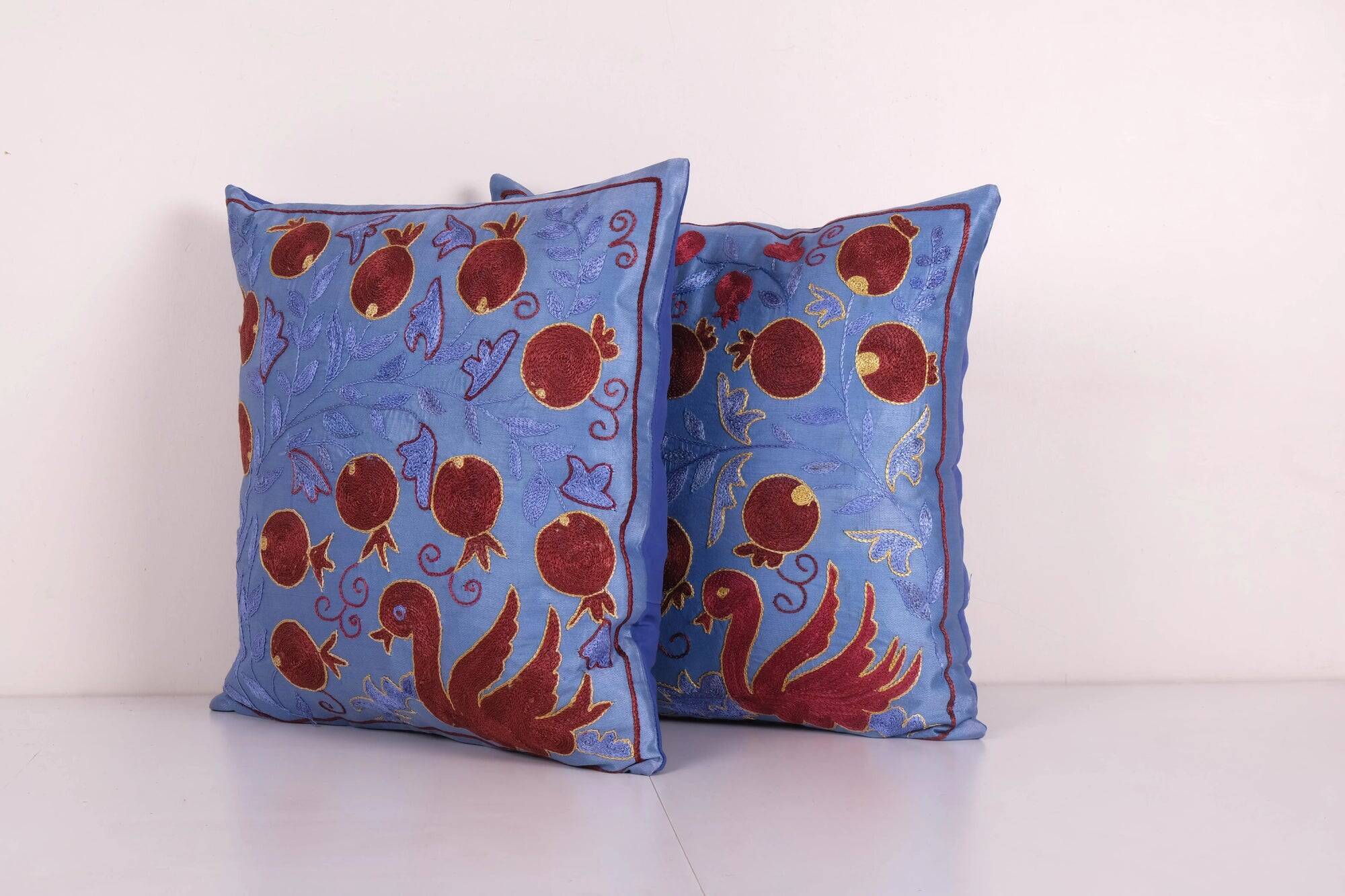 Set of 2 vintage embroidered tribal tapestries 48x48 cm