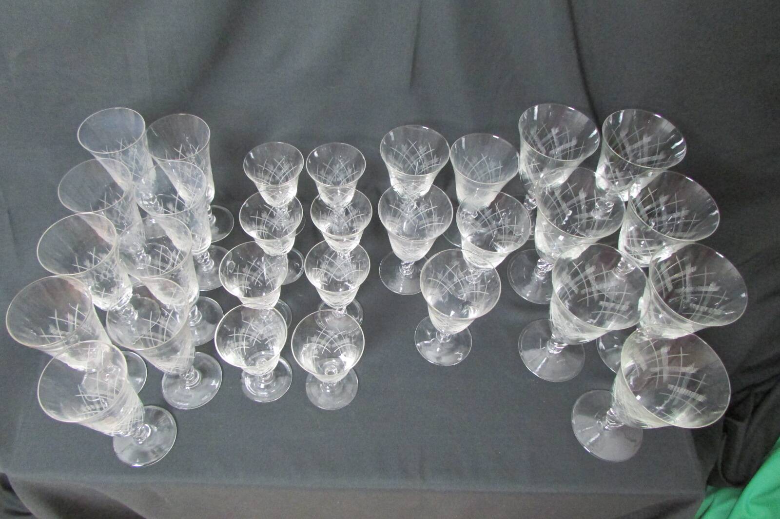 Set of 29 stemmed glasses, flared shape