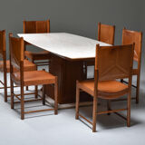 Italian Art Deco Dining Table with Marble Top Japan Inspired - 1940's