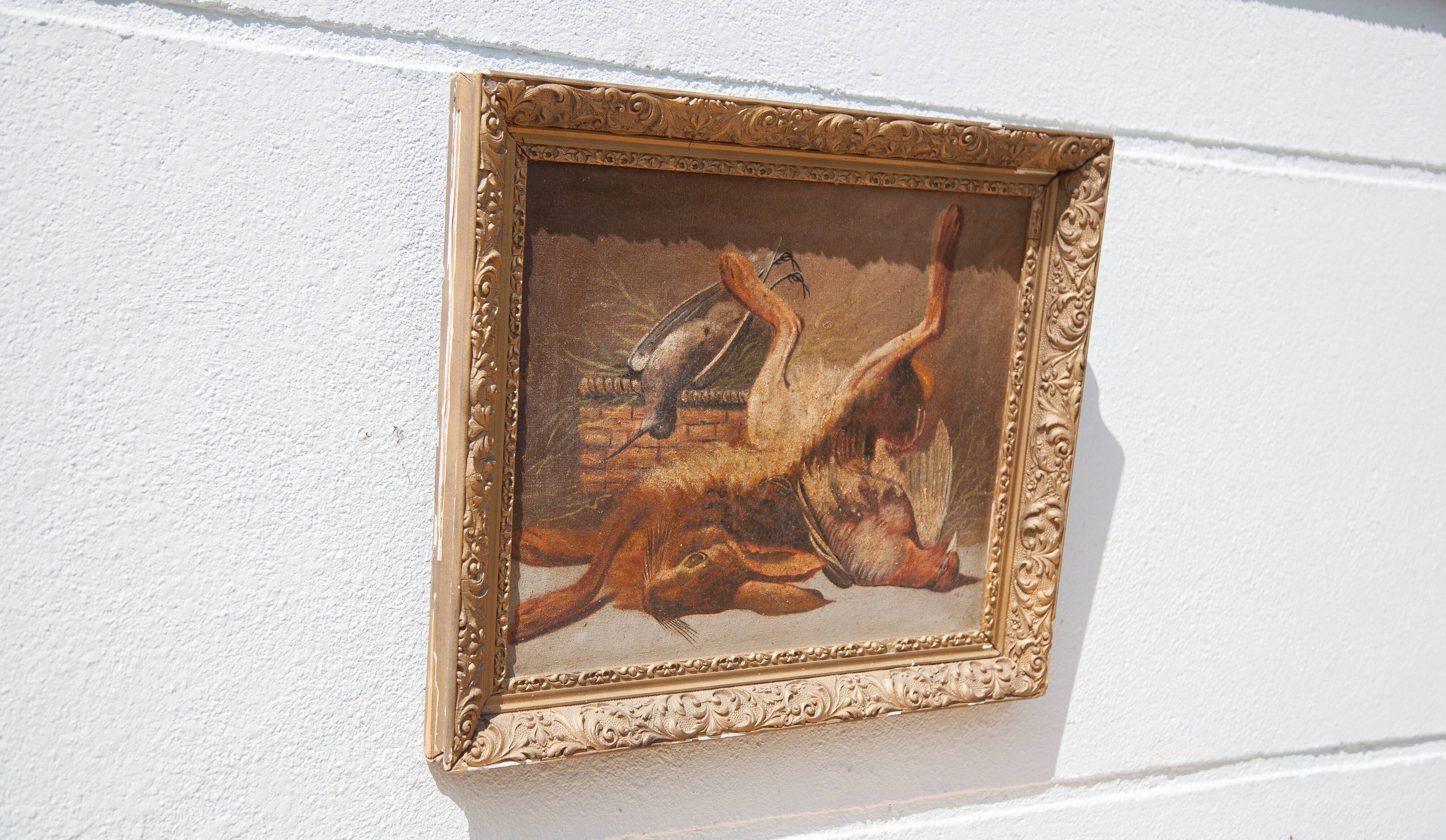 Still life game painting, framed painting, old painting