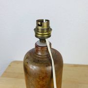 Lampe bouteille grès et abat jour laine vintage