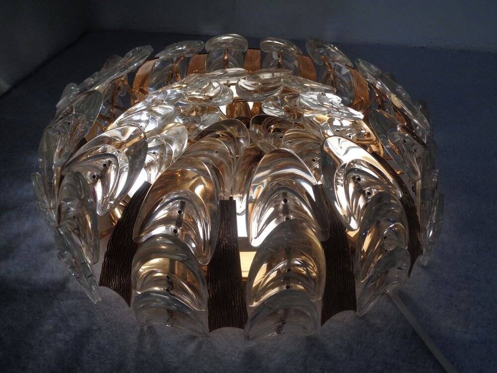 Large gilded brass and crystal glass ceiling lamp by Ernst Palme for Palwa, 1960s