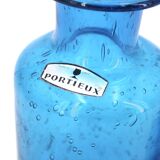 Blue bubbled glass carafe from Portieux, 1970s