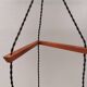 Three-part pendant in crystal glass, teak wood, and thin dusty green metal