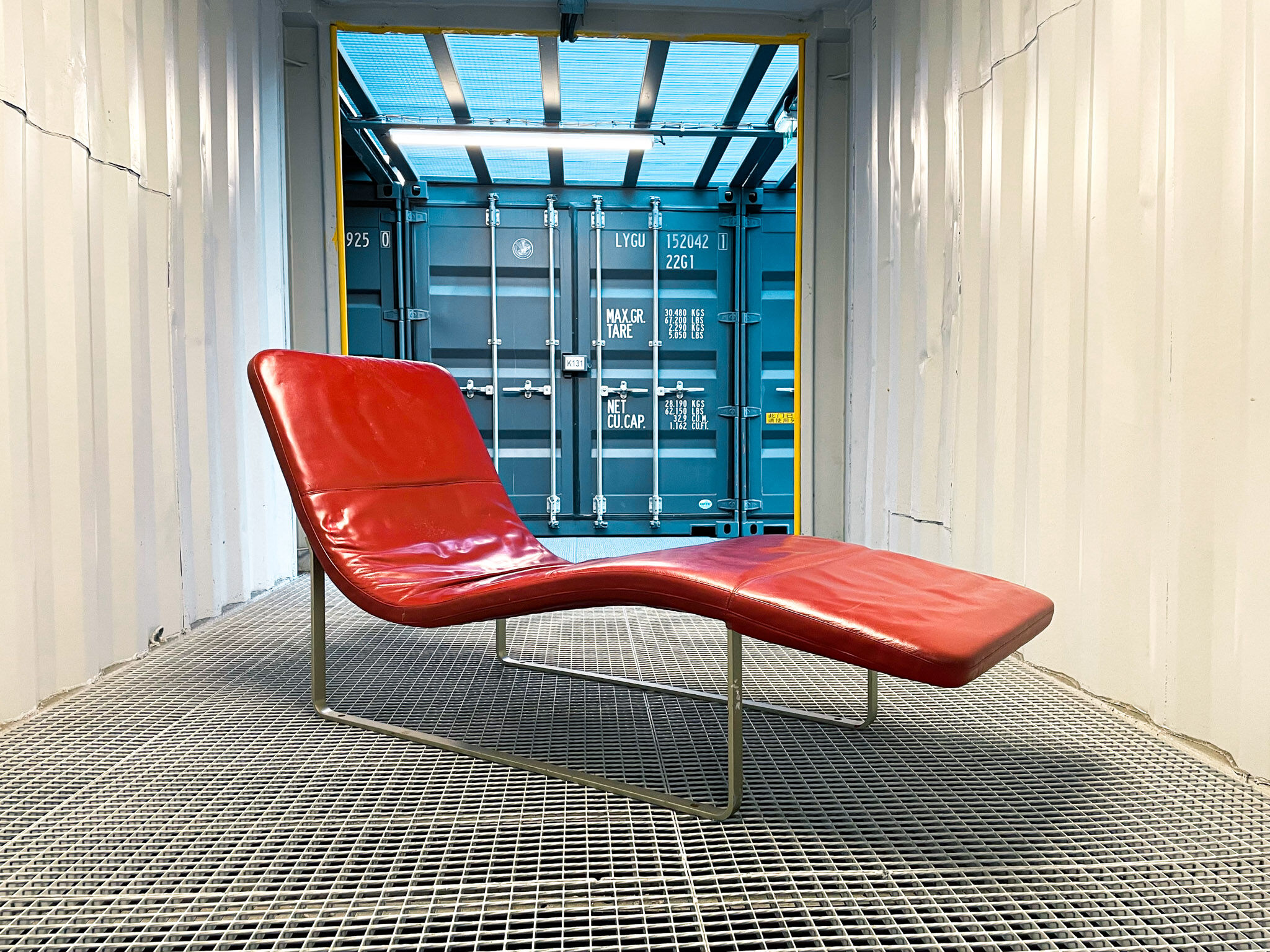 B&B Italia red leather lounge chair by Jeffrey Bernett